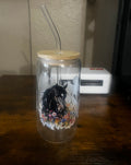 Personalized Crystal Glass with Horse and Flower Design